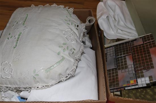 Two boxes of mixed linens